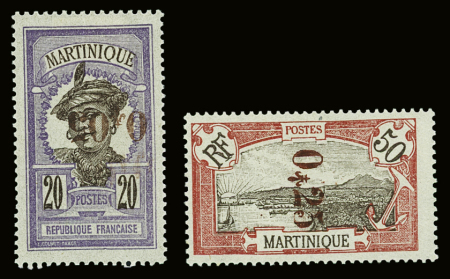 N°106a et 109 : 5c s. 20c violet variété surcharge