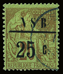 N°10 25c s. 20c brique s. vert, obl, Signé A. Brun