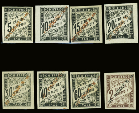 TAXE N°1/7, 9 (signé A. Brun), les 8 valeurs neuf *,