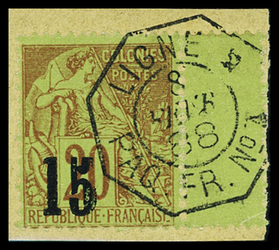 N°5C 15c s. 20c brique s. vert, cad hexagonal,  "ligne