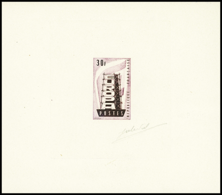 N°1077, Epreuve d'artiste du timbre 30F en lilas-noir