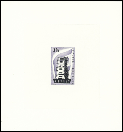 N°1077 Epreuve d'artiste du timbre 30F en violet-gris