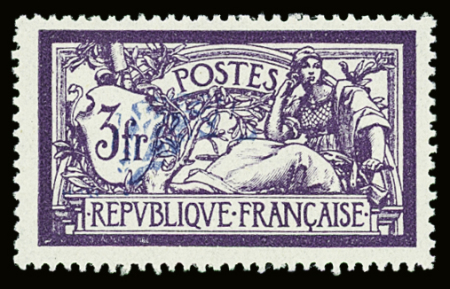 N°206c 3f violet et bleu, variété centre déplacé, bon