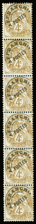 N°42 4c brun-jaune préo. en bande verticale de 6, deux