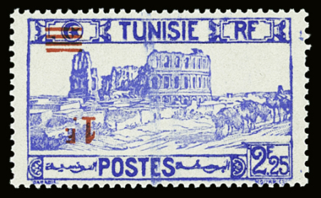 N°226a 1f sur 2f25 outremer, variété surcharge renversée,