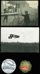 5 cartes postales sur les débuts de l'aviation en Belgique dont semaine d'aviation de Tournai et expo de Gand 1913 + 2 macarons en papier du tour de Belgique