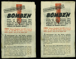 9 tracts alliés en allemand "Bomben" largués sur la Belgique fin 1944 et 1 tract bilingue pour les soldats allemands qui veulent se rendre
