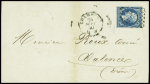 N°14 obl. Grille sarde + CAD "Chambery" (24 sept 1860) sur devant de lettre