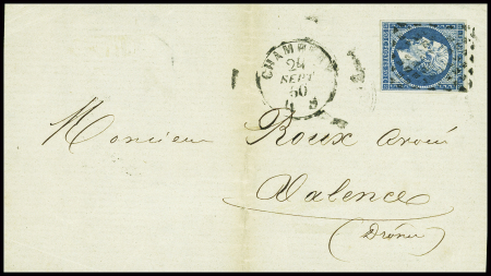 N°14 obl. Grille sarde + CAD "Chambery" (24 sept 1860) sur devant de lettre