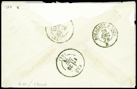 N°37 obl étoile muette + CAD "Paris (60)" (14 dec 70) sur ballon monté pour Pau, arrivée 29 dec (Le Parmentier). TB