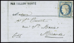 N°37 obl CAD rouge "Paris (SC)" (16 janv 71) sur ballon monté pour Mirande (Gers) avec au verso arrivée 29 janv 71 et cachet rouge