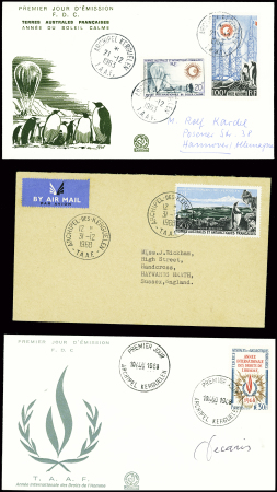 8 lettres avec bons affranchissements des TAAF dont PA2, PA3, PA14, PA7. Est jointe une lettre AFF Norvège obl. Maud Land (10.2.51). TB