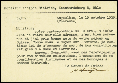 N°363 obl Angoulême Charente (19.10.39) sur entier carte postale 70c bleu Arc de Triomphe avec cachet rect violet