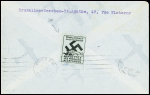 N°419 + 424 + 479 + 485 obl Bruxelles sur lettre pour Paris avec au verso vignette bleu clair (croix gammée et cadavres)