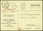 Carte postale de la Croix-Rouge suisse obl Genève (10.1.40) pour Carignan (Gironde) avec CAD "Prisonniers de guerre Paris" (13.1.40)