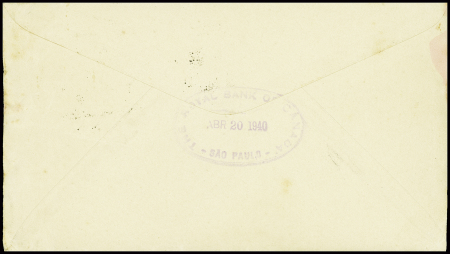 Brésil n°170 en paire + 208 obl Sao Paulo (20.4.40) sur lettre pour la Norvège avec grand cachet hex violet "Saisi par l'autorité militaire". TB