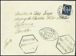 Yougoslavie n°285A obl Zagreb (oct 1939) sur lettre avec grand cachet hex noir "Saisi par l'autorité militaire" et censure ovale