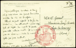Carte postale de franchise de Nancy (1940) avec cachet rouge avec déesse assise "Aumonerie militaire catholique - 20e région". TB