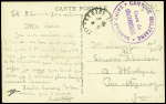 Carte postale en franchise avec cachet violet "Cantine militaire gare de Chateaucreux Saint Etienne" (1940). TB