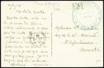 Carte postale en franchise avec cachet vert "Etablissement hippique de transit 108 Saint Jean d'Angely - Le capitaine directeur" (1949)