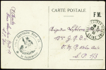 Carte postale de franchise militaire de Pierrefitte (Seine 1939) avec cachet noir avec déesse assise "Train sanitaire nord 12 - le vaguemestre". TB