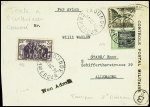 Cameroun n°114 + 159 + 188 obl Yaoundé (31 oct 39) sur lettre censurée pour l'Allemagne avec griffe noire "Non admis"