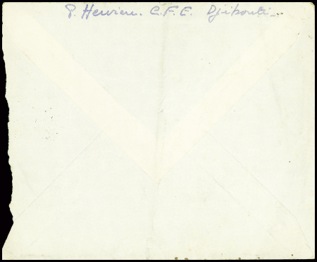 Côte des Somalis n°162 obl Djibouti sur lettre avec rare CAD "Djibouti naval" (21.1.40). Frappe TB