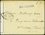 Lettre en franchise avec griffe bleue de navire "Ville d'Alger" + censure UB12 (26.4.1940 - expédition de Norvège). TB