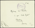 Lettre en franchise du SP 17553 avec cachet violet "Paquebot président Doumer - personnel militaire" (transport de troupes de l'expédition de Norvège - 1940)