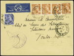 N°407 + 409, 4 pièces, obl rare CAD "Poste navale bureau n°14' (1940 - 1jaccio) sur lettre. TB