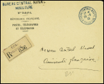 Lettre en franchise à en-tête "Secrétariat d'état à la marine" avec obl mec "Paris VIII 49 R. de la Boétie" (23.3.1942) + cachet bleu avec ancre