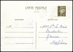 Entier carte postale 80c Pétain obl Toulon (1942) avec au verso repiquage du service de renseignement aux familles avec message du porte-avions Béarn