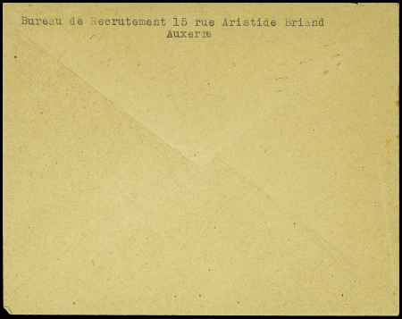 Lettre en franchise à en-tête "Werbestelle der Feldkommandantur" avec oblmec "Auxerre RP Yonne" (1943) + cachet rouge