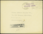 Lettre en franchise avec griffe violette "Gebuhrenfrei (franchise postale) + obl mec "Troyes Aube" (1941) + cachet rect noir