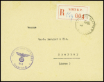 Lettre recommandée en franchise de Nancy RP (1942) avec cachet noir avec aigle "Devisenschutzkommando NR11 - Frankreich". TB