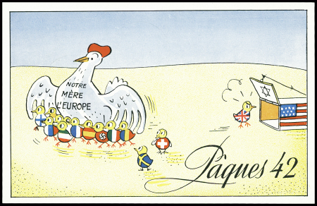 N°515 obl CAD "France européenne Paris" (1942) sur carte postale pro-nazie "Notre mère l"Europe Pâques 1942". TB