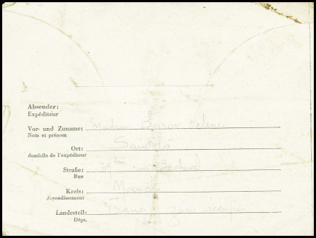 Formule réponse adressée au stalag IVA avec griffe violette encadrée "Zuruck retour empfanger entlassen - destinataire libéré". TB