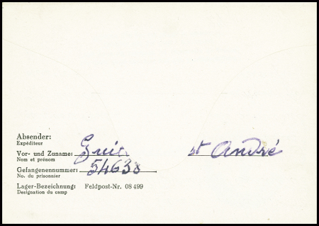 Formule Kriegsgefangenenpost avec cachet violet "Stalag 325 uberpruft 1 postprufstelle" (1942 - camp de représailles de Rawa - Ruska). TB