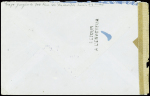N°518 + 573 obl Paris 96 (17.8.43) sur lettre avec étiquette rose "Exprès" pour l'Italie avec censure allemande + griffe noire "relations suspendues"