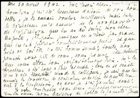 Entier carte postale 1F20 Pétain obl Arc les Gray Hte Saone (6.5.42) pour Fort de France avec cachet rond noir "Contrôle postal Martinique 5"