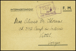 Carte postale FM d'un interné anglais à la Grande Caserne de Saint-Denis adressée à sa femme au Camp des Internés de Vittel (Vosges) avec dessin à la main