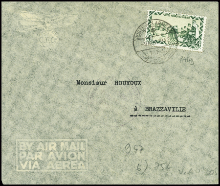 Levant n°49 obl grand CAD à pont "Poste aux armées FFL BCM4" (1942) sur lettre avec au verso cachet violet à croix de Lorraine