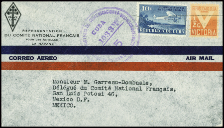 Lettre de Cuba (1942) à en-tête "Représentation du Comité national français pour les Antilles La havane" avec croix de Lorraine dans un losange