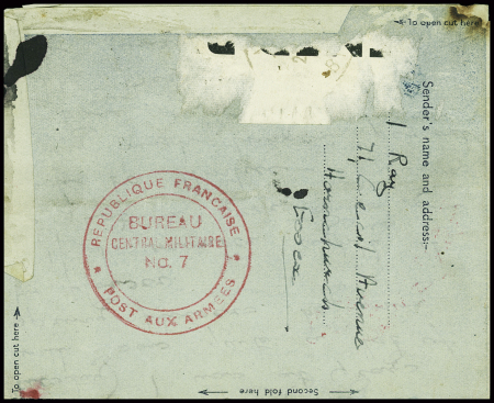 GB entier postal aérogramme 6P obl Clapton (fev 1944) pour un soldat français au BPM 6 (2ème DB) en Afrique du Nord avec griffe rouge