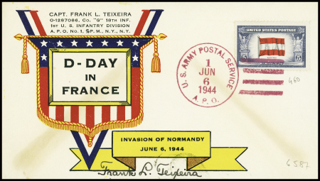 USA n°460 obl grand CAD rouge "US army postal service APO 1 of Normandy". TB