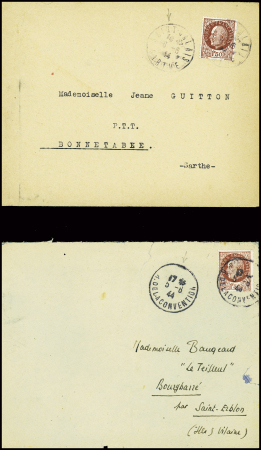 2 lettres AFF n°517 obl Saint Calais Sarthe (6.6.44) et "Paris R. de la Convention" (5.6.44). TB