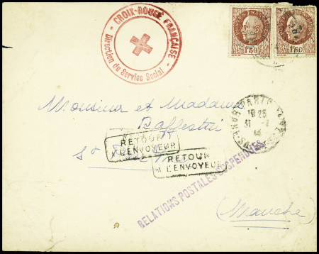 N°517, 2 pièces, obl Paris Gare Saint Lazare (31.7.44) sur lettre pour Saint Pair sur Mer (Manche) avec cachet rouge