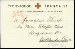 Carte à en-tête "Croix-Rouge française délégation départementale du Haut-Rhin" adressée en Suisse (12.3.45). TB