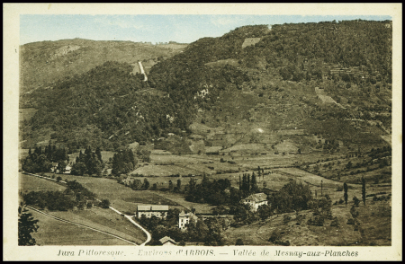 Carte postale en franchise  avec cachet ovale bleu "Maison de repos des déportés centre d'Arbois" (1945). TB