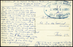 Carte postale en franchise avec cachet ovale bleu "Maison de repos des déportés centre d'Arbois" (1945). TB